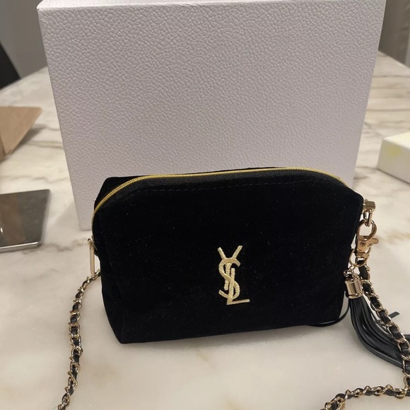 Yves Saint Laurent Velvet Black and Gold cosmetic bag pouch - Picture 2 of 4